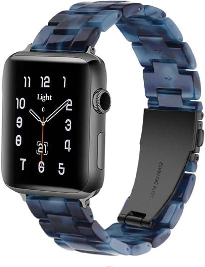 Light Compatible with Apple Watch 38mm 40mm 41mm 42mm 44mm 45mm 46mm 49mm, Fashion Resin iWatch Women Men Bracelet with Stainless Steel Clasp for Apple Watch Series 10 SE 9 8 7 6 5 4 3 2 1, Ultra 2 1
, Blue