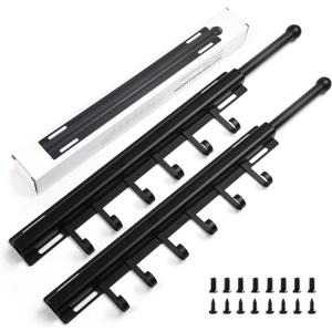 BaiNong 16.5" Valet Rod for Closet Pull Out With 6 Hooks Valet Rods for Closets (2Pack Black) Closet Valet Rod Slide Out