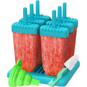 Popsicles Molds, Ozera Set of 6 Reusable Ice Pop Molds, Durable Popcical Molds Popsicle Maker Trays for Popsicles Making, Come with Funnel & Cleaning Brush (Light Blue)