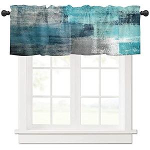 2 Pack Turquoise Curtains for Bedroom Abstract Art Valances Roman Shades for Windows Cyan Teal Gray Farmhouse Curtains & Drapes Rod Pocket Valances for Kitchen Window Curtains Over Sink 54x18in,2Panel