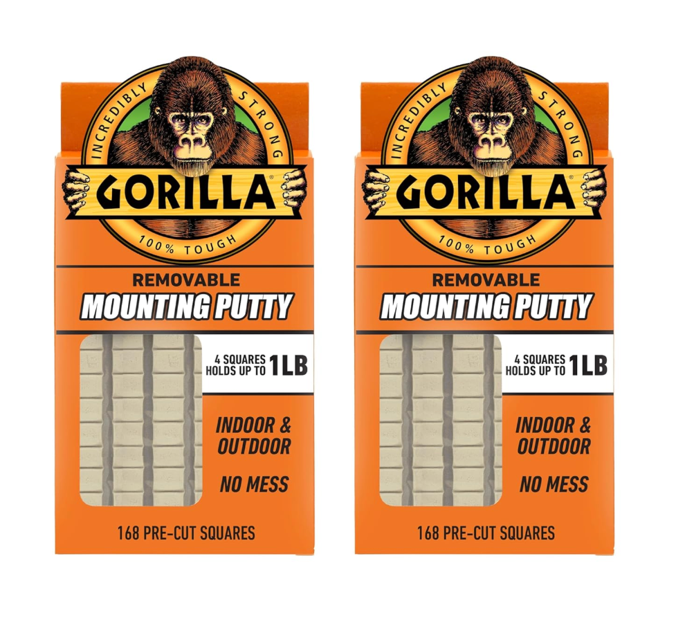 Gorilla Mounting Putty, Natural Tan Color, 84 Pre-Cut Squares (Pack of 2) - Non-Toxic Removable & Repositionable Wall Putty