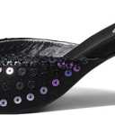 Mattiventon Kitten Heels for Women Comfortable Stiletto Heeled Mule Black Sequin Open Square Toe Slip On Trendy Sandals Prom Party Wedding and Vacation, 7.5