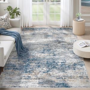 5x7 Area Rugs for Living Room, Washable Modern Abstract Large Area Rug Neutral Soft Non Slip Kids Rug Stain Resistant Indoor Carpet for Bedroom Nursery Dining Room Home Office(BlueWhite, 5'x7')