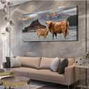 Highland Cow Canvas Wall Art - Animal Print Pictures 24x48 inches Highland cattle Photos Framed Farmhouse Painting for Home Dcor