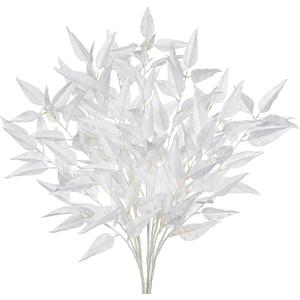 DILATATA Faux White Eucalyptus Stems  32 Artificial Willow Leaves, 5 Pcs Long White Eucalyptus Branches for DIY Bouquets, Centerpieces, Shower & Wedding Decorations