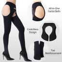 MANZI Suspender Tights for Women Opaque Garter Belt 60D Suspender Pantyhose Sheer Thigh High Stockings (Black, XL)