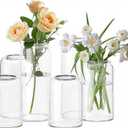 24 Clear Glass Vases | 3 Heights (6.5 H+5 H+3.9 H), Curved-Rim Cylinder Vases for Rustic Farmhouse Centerpieces, Wedding Table Decor Bud Vases in Bulk
