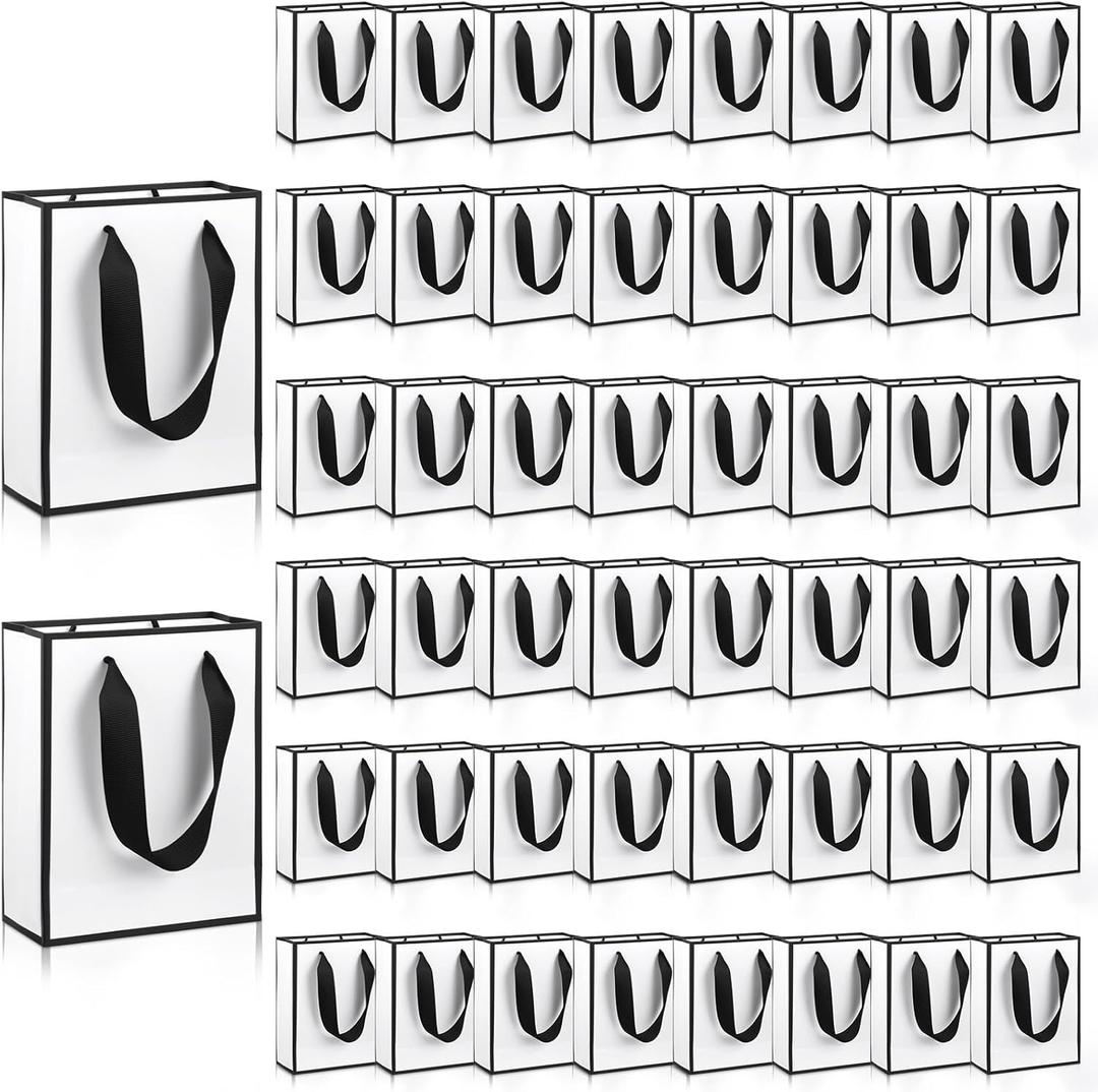 Nodaaiie 50 Pcs Black and White Paper Gift Bags with Handles, 6.3x4.7x2.3 Inch Mini Thank You Welcome Bags for Birthday, Wedding, Baby Shower, Christmas Party Favors