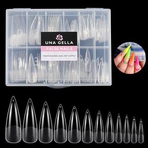 UNA GELLA Stiletto XXL Nail Tips No Need File Extra Long Stiletto Nails Full Cover 120PCS Long Almond Gel Nail Tips Pre-buff Press on Fake Nails for Gel Nail Extension Home DIY Salon 12 Size