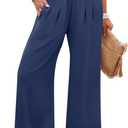 ANRABESS Womens Pants Wide Leg High Waisted Palazzo Pants Summer Flowy Beach Lounge Casual Trousers with Pockets (Small, Navy Blue)