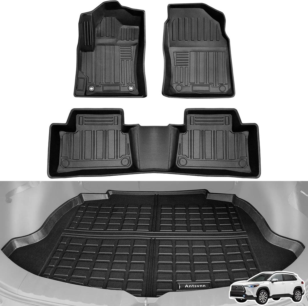 Floor Mats Fit for Toyota Corolla Cross 2026 2025 2024-2022 Rubber All Weather Protection Car Floor Mat 1st & 2nd Row and Cargo Liner (Fits Models Without JBL Subwoofer in Cargo Area)