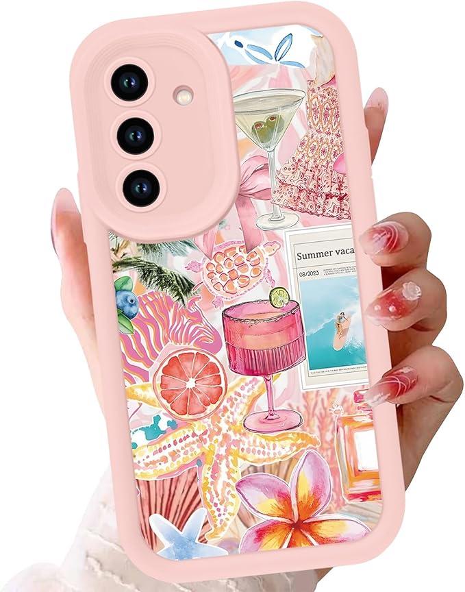 Zrutru Preppy Pink Summer Collage Phone Case for Samsung Galaxy A15 5G Trendy Girly Phone Cover Shockproof Soft Silicone TPU Slim Phone Funda for Samsung A15 5G 6.5 Inch for Women Girls