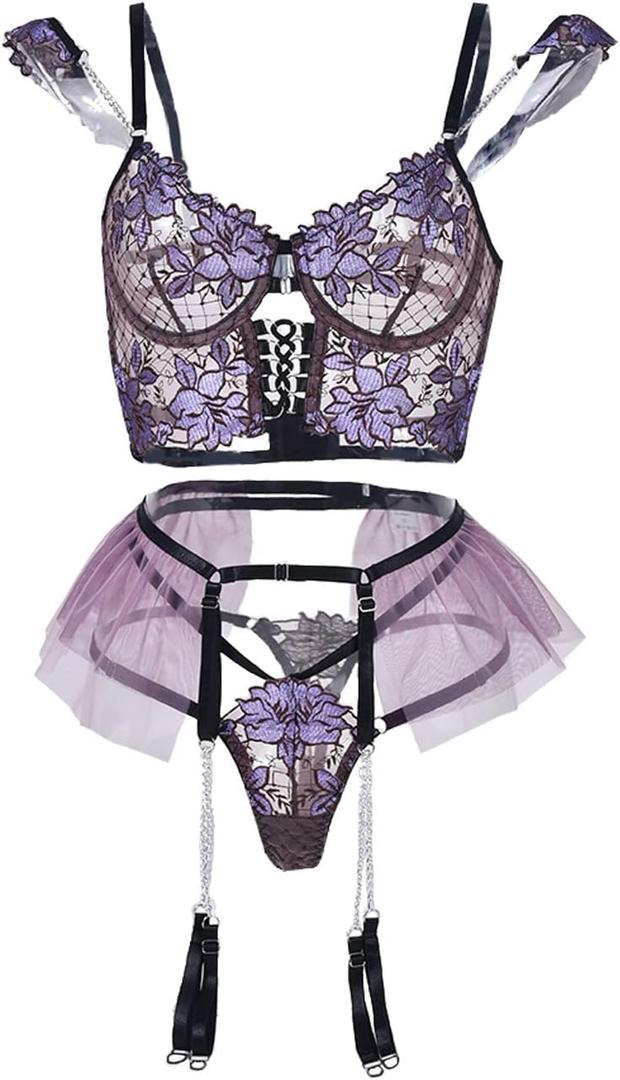 HHX Women Lingerie Sexy Teddy One-Piece Lace Babydoll Fishnet BabyDoll Bodysuit Nightie (S, Purple)