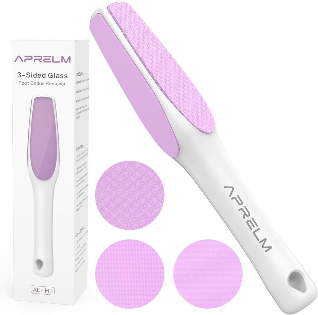 AprElm 3-Sided Glass Foot Callus Remover, Professional 3-in-1(Coarse, Medium, Fine) Foot File, Pedicure Tools for Feet Hard Skin Smooth Polishing (Pink)