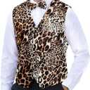 2-Piece Party Suit Vest for Men, Animal Print Waistcoat Vest & Bow Tie Small