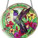 Hummingbird Stained Glass Decor for Women, Bird Lovers Suncatcher. Green Birds Art Walldecor.