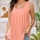 Womens Summer Tank Tops Pleated Square Neck Sleeveless Loose Casual Flowy Top Coral, L