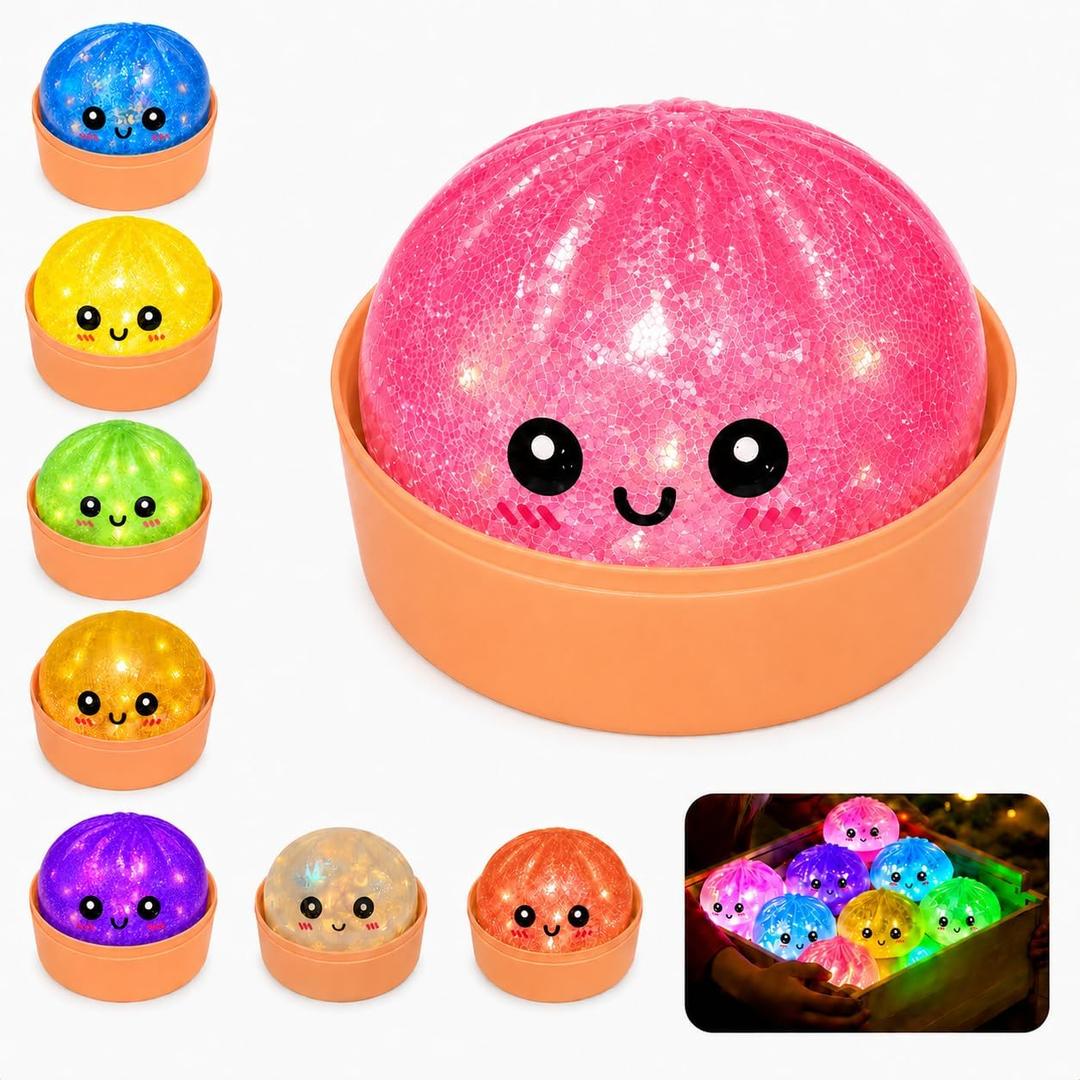 Dumpling Glowing Mystery Box,Dumplings SquishySensory Stress Ball Squeeze Toys for Stress Relief Soft Squeeze Decompression Dumplings Stress BallsSteamer Stretchy Desk Toys (Pink-a)