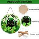 Welcome St. Patrick's Day Black Cat Front Door Sign, Shamrock Clover Top Hat Wood Door Hanger Outdoor Outside Porch Decor, Spring Gold Coins Irish Wooden Wreath Indoor Wall Hanging Decoration