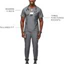 FIGS Leon Scrub Top for Men 3 Pockets, Tailored Fit, Modern V-Neck, 4-Way Stretch, Moisture-Wicking (Gray, S)