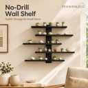 No Drill Wall Shelf, 5-Tier Black Floating Shelves with Adhesive, Damage-Free Wall Mounted Organizer for Bathroom, Kitchen, Living Room, Bedroom(Black)