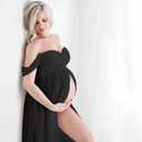 Maternity Lace Dress for Photoshoot Off Shoulder Gown Pregnancy Dresses for Photography (Black, XL)