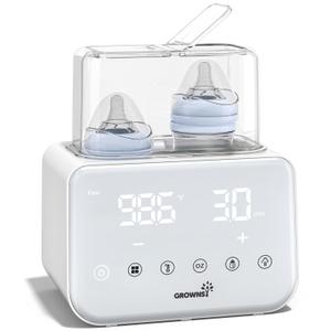 Baby Bottle Warmer, Grownsy 10-in-1 Fast Bottle Warmer Accurate Temp Control, with LCD Display, Timer, Defrost, Sterili-zing, Keep 24H, Double Bottle Warmer for Breastmilk& Formula, Heat Baby Food (Beige)