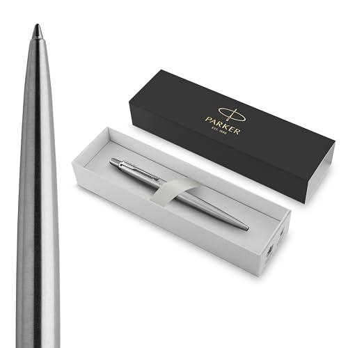 Parker Jotter Ballpoint Pen, Stainless Steel with Chrome Trim, Medium Point, Blue Ink - Smooth Writing, Sleek, Polished, Professional, Desk Essentials