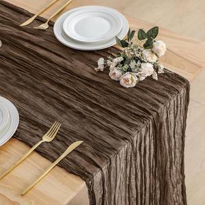 Brown Cheesecloth Table Runner 3 Pack 35" Boho Gauze Table Runner 120 inches Long Rustic Sheer Fabric Bulk for Baby Shower Wedding Bridal Birthday Party Picnic Decorations