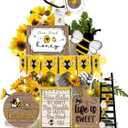 21 Pcs Bee Tiered Tray Decor Set Spring Summer Tiered Tray Decorations Farmhouse Bee Wood Table Sign Hive Honey Table Top Decor for Kitchen Party Favor Home Shelf
