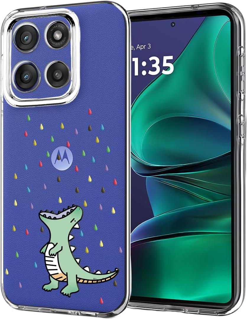 Unov Case Designed for Motorola Moto g Stylus 5G 2025/2026, Crystal Clear Phone Case with [Anti-Slip Embossed Pattern], Shockproof Slim Protective [Anti-Yellowing TPU] Back Cover, Rainbow Dinosaur