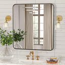 24x24 Black Rectangle Bathroom Mirrors for Over Sink, Bathroom Vanity Mirror for Wall, Black Metal Frame Rectangular Mirror for Restroom Powder Room Toilet, Shatterproof, Tempered Glass