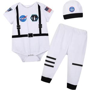 Newborn Infant Baby Boys Girls Astronaut Costume Toddler Police Uniform pirate Outfit Prince Doctor Costume (6-12 Months, Astronaut Short White)