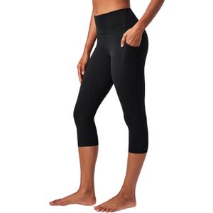 Heathyoga Buttery Soft Capri Leggings with Pockets for Women Tummy Control Capri Pants High Waisted Yoga Pants Women (Black, S)
