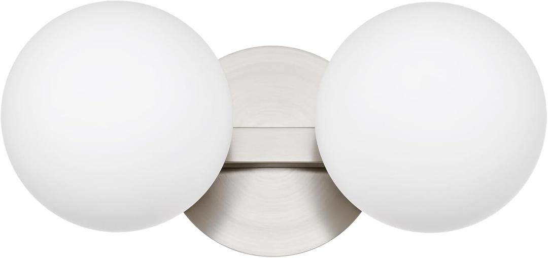 Bathroom Vanity Light Fixtures, Modern 2 Lights Globe Wall Sconce Lighting Brushed Nickel, Porch Wall Mount Light Fixture for Bathroom, Mirror Cabinets Hallway Stairs (Brushed Nickel, 2-Light)