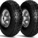 4.10/3.50-4 Tire Wheels Flat Free, 10 inch Solid Rubber Tire Wheels with 5/8'' Double Sealed Bearings, 2.2" Offset Hub, Perfect for Hand Truck Dolly Garden Trailer Gorilla Carts, 2 PACK