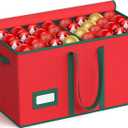 Christmas Ornament Storage Box-Store 128/3" Ornaments, Ornament Organizer Storage box with Dual Zipper Closure Lid & Adjustable Dividers, Large Xmas Decoration Storage Containers, 600D Tear-Proof/Red