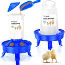 Top Filling Chick Feeder and Waterer Kit with Scoop, 0.4Gal Chick Feeder and 0.4Gal Chick Waterer with 3 Heights Adjustable Legs for Chicks (Blue)