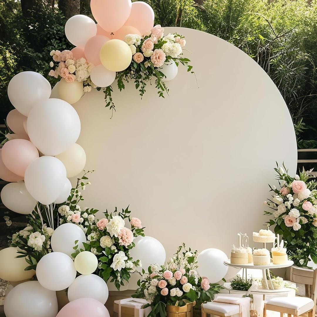 7.2ft Ivory Round Backdrop Cover Circle Backdrop Cover for Birthday Ivory Arch Backdrop for Wedding Baby Shower Party Home Decoration