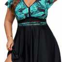 Arolina Women's Plus Size Tankini Swimsuits Swim Dress Mesh Bathing Suits Two Piece Ruffle V Neck Swimwear with Swim Shorts, 18W 