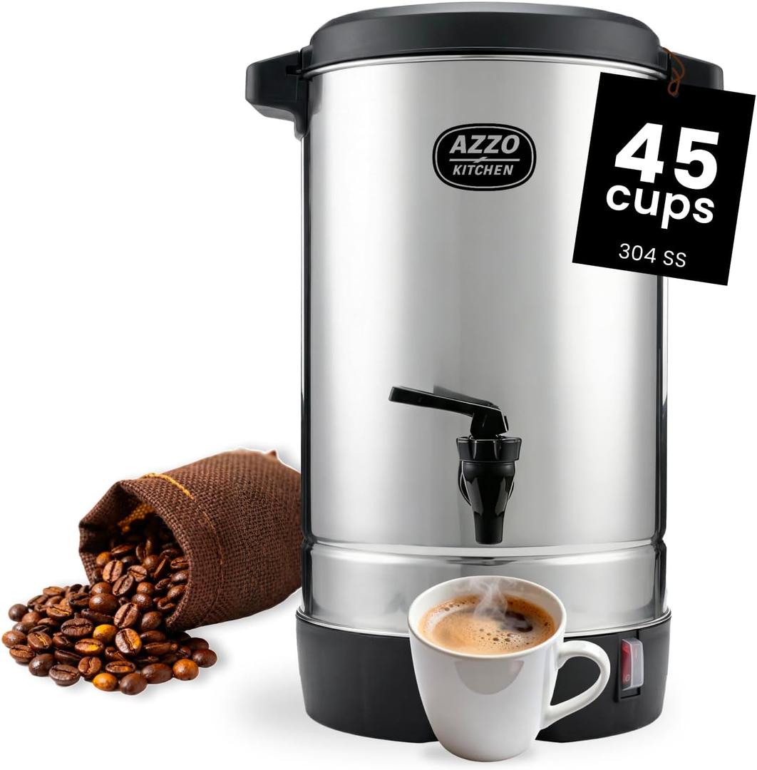 Commercial Coffee Maker 45-Cup Large Coffee Urn with Percolator Coffee Pot Electric 6.9L Stainless Steel Fast Brew Hot Water Dispenser for Tea Catering Events Home Office Easy Cleaning