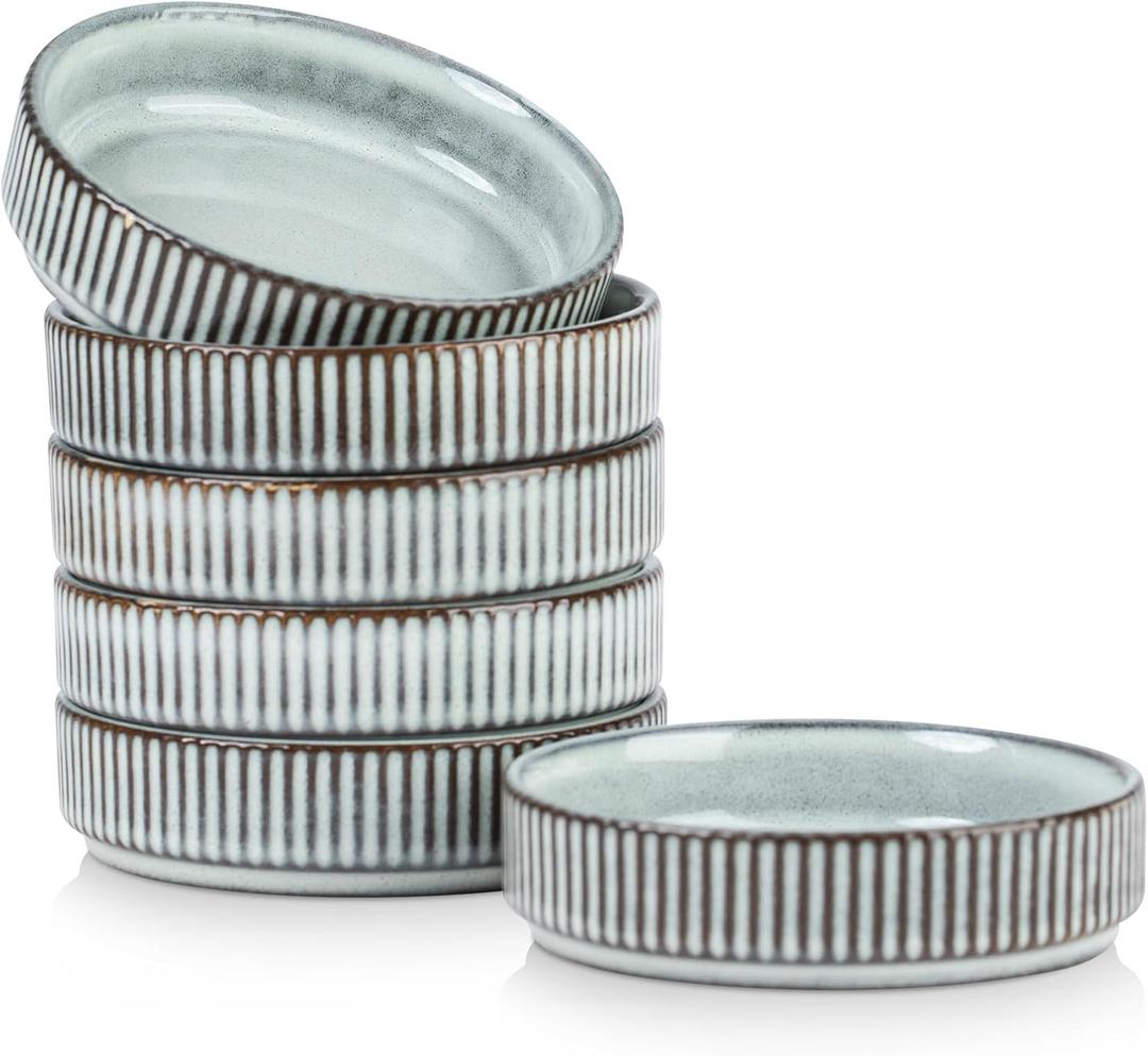 famiware Star Soy Sauce Dish Ceramic Dipping Bowls Set of 6, 4 oz Individual Dip Sauce Cups/Bowls/Dishes/Plates, Small Serving Bowl for Side Dishes, Dessert, Ice Cream, Condiments, Sushi - Smoky Blue