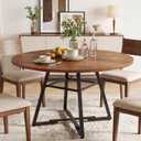 Alpen 42" Round Dining Table for 4-6, Farmhouse Kitchen Table with Storage Shelf, Wood Circle Table with Pedestal Metal Frame, Small Space Table for Apartment, Dining Room, Vintage Brown