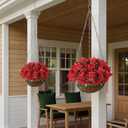 16 Bundles Artificial Roses for Front Door Outdoor Decor, Realistic Fake Silk Bouquets Flowers Faux UV Resistant Real Looking Rose Plants for Garden Balcony Farmhouse Home Spring Summer Decor (Red)