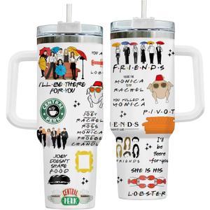 Christmas Gifts for Men Women, Friendship 40oz Tumbler with Handle, Funny Movie Character Travel Cup, Birthday Gifts for Movie Lover (40oz - New Version)