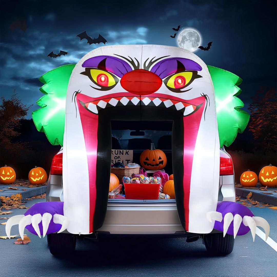 ZPISF 6 FT Halloween Inflatables Clown Archway Outdoor Decorations, Trunk or Treat Blow Up Car Decorations with Built-in LEDs for Halloween Decor