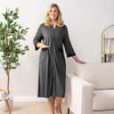 PAVILIA Premium Womens Robe Housecoat, 3/4 Sleeves Zip Up Nightgown For Women Pockets, Soft Bathrobe Zipper Loungewear Dress, Size S/M (Gray)