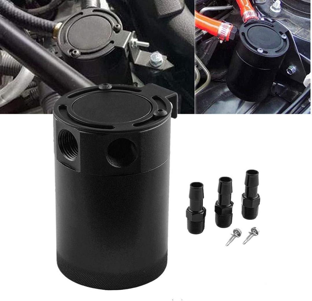 Sporacingrts Universal 3-Port Oil Catch Can Reservoir Tank Black