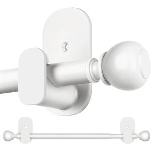 USFOOK White No Drill Curtain Rods for Windows 48 to 84 Inches, 5/8 Inch Curtain Rods No Drilling with 3M Adhesive Holders, Apartment Friendly Drapery Rod with Round Finials