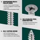 #8 x 1-1/2" (100 pcs) Flat Head Sheet Metal Screws, 304 Stainless Steel (18-8), Phillips Drive, Self Tapping, Corrosion Resistant Screws for Wood, Sheet Metal and More